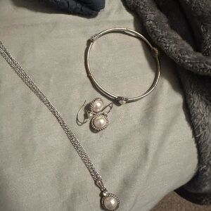 Brighton Silver-Tone Pearl Necklace, Bracelet & Earrings Set